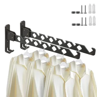 Lxoraziy 2 Stücke Kleiderstange Wand, Aluminium Kleiderbügel mit Kleiderhaken, Klappbar Wand Kleiderständer, für Schlafzimmer Badezimmer Balkon(Grau)