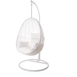 Kideo Swing Chair Indoor & Outdoor, Loungesessel Polyrattan, Hängestuhl, Hängesessel mit Gestell & Kissen (weiß/weiß)