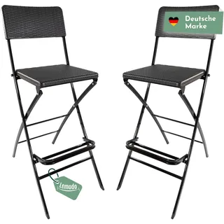 Lemodo Barhocker klappbar 2er Set Sitzfläche in Rattanoptik  Schwarz