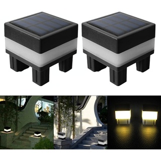 2PACK Solarsäulen Lichtpfosten Kappen Licht Weißes&Warmes Licht Wasserdichte Home Solar Zaunpfosten Landschaft Lampe for gerten, Hölzerne Pfosten, Innenhöfe, Pavillons, Patio, Zaun Beleuchtung