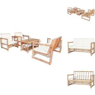vidaXL 4-tlg. Garten-Lounge-Set mit Auflagen Bambus - Gartenmöbel-Sets - Braun
