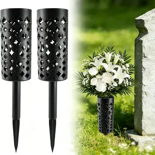 2 Stück Grabvase mit Erdspieß, 39cm Steckvasen für den Friedhof, stabile Grabvasen für Grabdekoration, wetterfeste Gedenkvasen mit Sockel, Garten- Und Rasendekoration, vielseitige Friedhofsvasen
