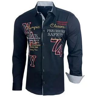 Baxboy Langarmhemd Baxboy Herren Hemd Kentkragen Hemden Slim Fit Anzug Kontrasten B 507 schwarz S