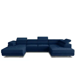 Sofnet Wohnlandschaft Caris U mit Schlaffunktion und einstellbare Kopfstützen, Ecksofa mit Zwei Bettkästen, Couch, Sofa, Bettsofa (Blau (Kronos 09), Ecksofa Links)
