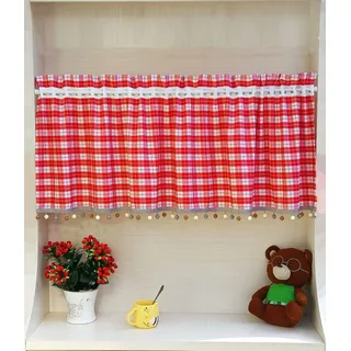 Yaland Scheibengardine landhausstil Bistrogardine mit karo gardinen kariert Landhaus küchengardinen Vintage Blickdicht rot-Weiß kariert (Breite 100cm x Hoch 50cm) 1 Stück
