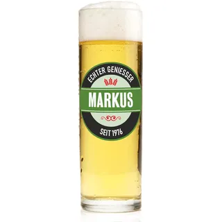 Herz & Heim® Kölsch Bierglas personalisiert mit Aufdruck – 200 ml Kölschglas mit Name, Alter & Wunschtext – Kölsch Glas als Geburtstag Geschenk für Männer, Frauen & Köln Fans (Etikett)