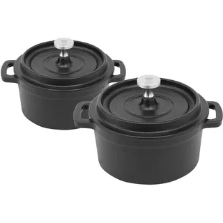 Flavehc Mini Cocotte 453.6 g vorgebrannter Mini Dutch Oven 0.5qt. Gusseisen Knoblauchbräter für Ofen Knoblauch Confit Topf Auflaufförmchen mit Deckel ofenfest 2er Set