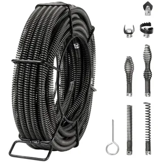 Vevor Rohrreinigungsspirale 20 m x 16 mm, professionelles Rohrreinigungskabel mit 7 Schneidern für Rohre von 20 bis 100 mm, Hohlkern-Kanalisationsspirale für Spüle, Bodenablauf, Toilette