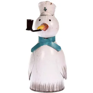 Aha Zaunhocker Möwe mit Pfeife blauem Schal 21 cm Figur aus Blech Metall Garten Deko Garten Balkon maritim Küste Meer Nordsee Dekofigur Pfostenhocker