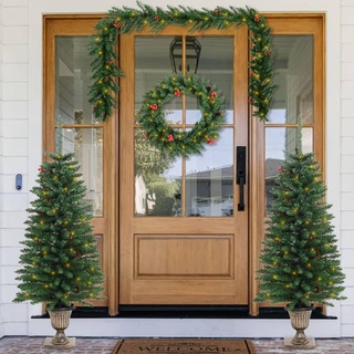 vidaXL Künstliche Weihnachtsbäume 2 Stk. mit Kranz, Girlande LEDs