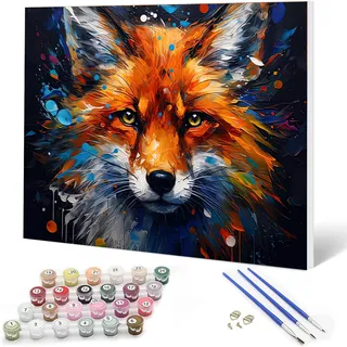 Auremi DIY Fuchs Malen nach Zahlen Set für Erwachsene Kinder mit Holzrahmen,Tiere Paint by Numbers Set für Anfänger Kunstkit Mit 3 - Pinseln und Acrylfarbe Leinwand Kit Wandkunst 20x30cm