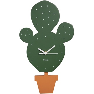 Fisura - Originelle Kaktus-Wanduhr. Stille Wanduhr 38 Zentimeter x 20 Zentimeter. Grüne Küchenuhr. Pendeluhr aus Holz und ABS. Benötigt 1 AA-Batterie.