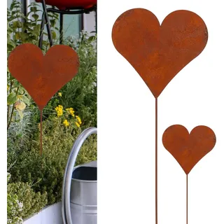 3er Set Gartenstecker Herz im Rost Design, 80cm - Braun