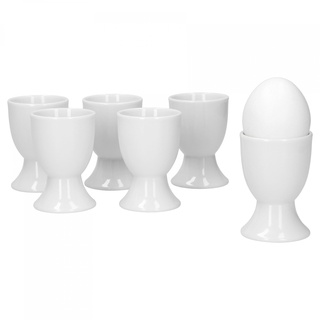 van Well Lilli 6-er Set Eierbecher Porzellan Weiß 50mm – Eierhalter mit klassischem, Design - für die elegante Frühstückstafel oder Frühstückstisch - für Restaurants, Hotels oder zu Hause