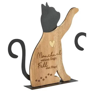 formano Dekofigur Katze Fell Engel Holz + schwarzes Metall 20 cm (1 St), Schöne Geschenk-Idee! passend zu jedem Anlass!