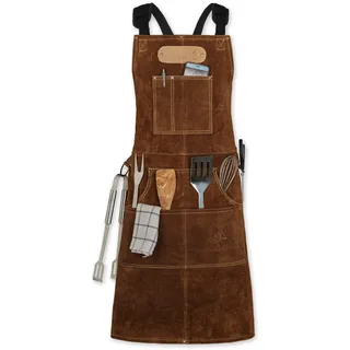 Black Forest Fox ROUGH, Arbeitsschürze Lederschürze aus Büffel Wild Leder Schürze, Rauleder, Grillschürze, Gastronomie, Barista, Kochschürze | 61x94 cm | Variabel von M - XXL Hellbraun - onze size