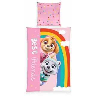 Herding Bettwäsche Paw Patrol, Kopfkissenbezug 80 x 80 cm mit Wende-Motiv, Bettbezug 135 x 200 cm, Mit Knopfleiste, 100% Baumwolle