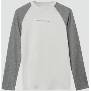 s.Oliver Longsleeve im Colour-Blocking-Stil mit Stickerei-Detail - grau|creme - 146/152