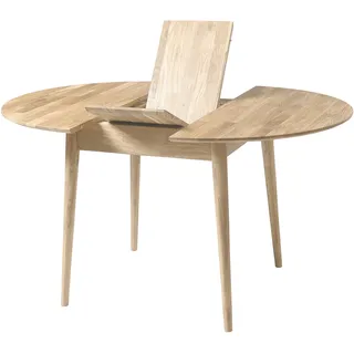 Nordic Story Esstisch Scandi 3 (rund, ausziehbar) • Tisch für Küche, Esszimmer & Wohnzimmer • Massivholz (Eiche) • Eiche Natur • Runder Holztisch (100-130 x 100 x 75 cm)
