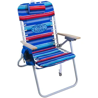 Tommy Bahama Hi-Boy 43,2 cm Sitzhöhe 4 Positionen, Schnürung, faltbar, Strandrucksack, Stuhl, 1 Stück, rot und blau gestreift