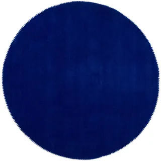 carpetfine Wollteppich CARPETFINE "Gabbeh Lola Uni", blau, H:14mm Ø:150cm, Wolle, Teppiche, mit natürlichem Pflanzenmaterial von Hand gewebt, auch als Läufer