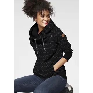 Sweater RAGWEAR "GRIPY BUTTON CHEVRON O" Gr. XL (42), schwarz (black 1010) Damen Sweatshirts Hoodie mit hochschießendem Schalkragen Zierknopfbesatz
