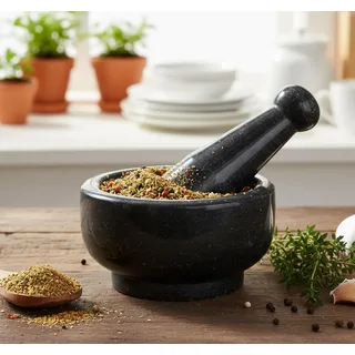 KLEO 15,2 cm breit (für große) weiß natur Marmor Stein Mörser und Pistill Set wie Spice, Medizin Grinder Kartoffelstampfer - Marble Mortar Pestle Set (Schwarz)