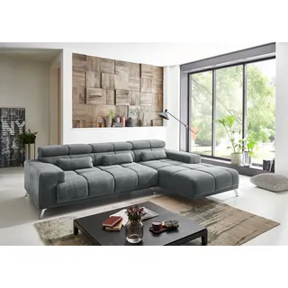 freiraum Wohnlandschaft >Starlett< elektr. Sitztiefenverstellung, grau, Füße chrom - 285x99x201 (BxHxT) - Grau