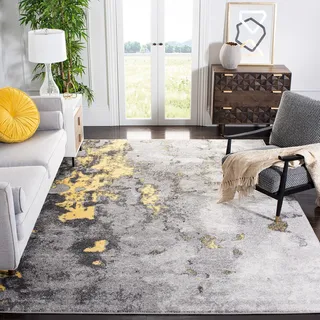 SAFAVIEH Abstrakt Teppich für Wohnzimmer, Esszimmer, Schlafzimmer - Adirondack Collection, Kurzer Flor, Grau und Gelb, 244 X 244 cm