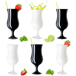 PLATINUX Schwarze & Weiße Cocktailgläser 400ml (max. 470ml) aus Glas Set 6-Teilig Longdrinkgläser Partygläser Milkshake