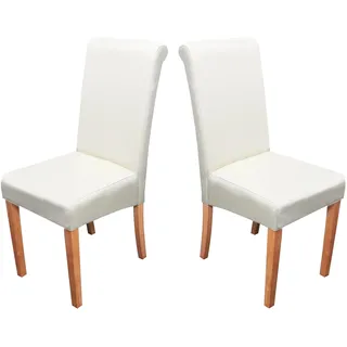 Mendler 2er-Set Esszimmerstuhl Stuhl Küchenstuhl Novara II, Leder ~ creme, helle Beine