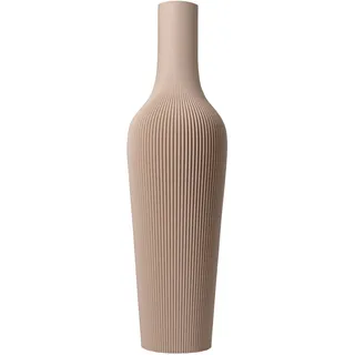 Slimprint Bodenvase gestreift Groove, Dekovase für Pampasgras Beige, D17,6 x H60 cm, recycelter Biokunststoff, schmale Vase mit Streifenmuster