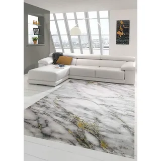 Teppich-Traum Kurzflor Teppich Marmor Grau Gold 120x170 cm | Pflegeleicht, schmutzabweisend, strapazierfähig, allergikerfreundlich, seitlich gekettelt, OEKO-TEX geprüft, 12 mm Flor