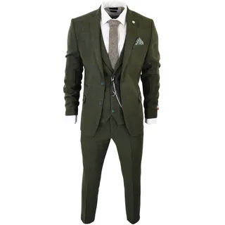 TruClothing.com Herren 3 Teilig Anzug Wolle Tweed Grün Blau Braun Karo 1920s Gatsby Formelle Anzüge - 62
