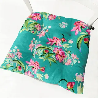 Stuhlkissen mit Bändern 2er Set, Chickw1 Blumen Sitzkissen Gefüllt Dekokissen Zierkissen Gartenkissen für Gartenstuhl, Küche oder Esszimmerstuhl Indoor und Outdoor (Grün Blumen,40x40cm)