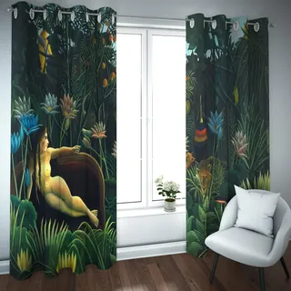 Deertweet Home Tropischer Dschungel Fenstervorhänge Henri Rousseau Verdunkelung Grüner Vorhang Heimdekoration Wohnzimmer Schlafzimmer Vorhänge H240xB140