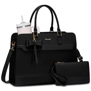 LOVEVOOK Handtasche Damen Groß, 15,6 Zoll Laptoptasche Arbeitstasche Elegant Uni Tasche Schultasche Lehrertasche, PU Leder Aktentasche Business Shopper Tasche Tote Bag für Schule Büro Arbeit, Schwarz