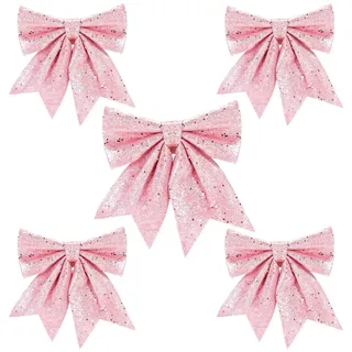 Aurasky Schleifen Weihnachten Rosa, 5 Stück Weihnachtsbaum Schleifen Rosa, Weihnachtsschleifen Grosse, Christmas Glitter Bows, Geschenk Weihnachtsdeko Schleifes 24&18cm