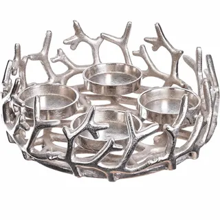 Brandsseller Adventskranz Ø28 cm Silber – Aluminium mit 4 Kerzentellern | Moderner Aluminium-Adventskranz in Silber mit 4 Kerzentellern Ø7,5 cm – stilvoll dekorierbar für Advent & Weihnachten.