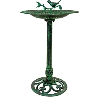 ABC Home XXL Vogeltränke auf Säule – 81 cm hoch – Antik-Design aus rostfreiem Aluminiumguss – Nostalgie Vogelbad & Tränke für Garten & Terrasse – Patina-Grün – Ø 50 cm