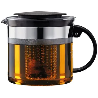 Bodum Teebereiter Teebereiter Teekanne Borosilikatglas ca. 13.4x17.6x13.6 cm mit Deckel, 0 W, aus hitzebeständigem Borosilikatglas schwarz