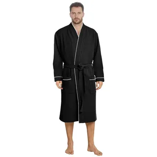 Badekönig Herrenbademantel Waffelpique, Kapuze, Gürtel, Langform Blau 100% Baumwolle schwarz 4XL