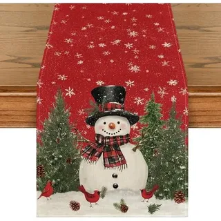 Tischläufer Schneemann Weihnachten Vögel Winter Küche 40 x 240 cm Rot