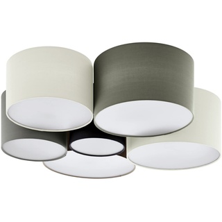 EGLO Deckenlampe Pastore, 6 flammige Textil Deckenleuchte, Material: Stahl, Stoff, Farbe: Weiß, braun, grau, schwarz, Fassung: E27