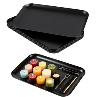 SINJEUN 6 Stück Dekotablett Rechteckig Schwarz, 20 x 13 x 1cm Serviertablett Edelstahl, Ablageschale Deko Tablett für Badezimmer, Wohnzimmer, Partys