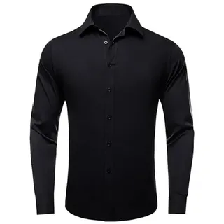 OLEETS Herren Business Langarmhemd -Einfarbig Herren Seidenhemd Revers Hochzeit Büro Atmungsaktive Tops S-3Xl Business Party Kleidung Herbst Einfache Streetwear - 3XL