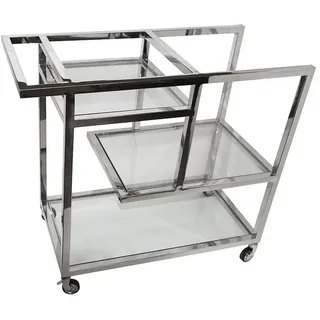Casa Padrino Luxus Servierwagen Silber / Glas 89 x 42 x H 80cm - Edelstahl Trolley mit Glas - Gastronomie Barwagen