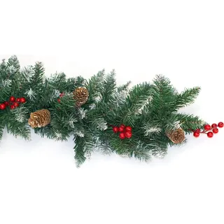 Tannengirlande 25cm mit Zapfen & Beeren Indoor & Outdoor 2m beschneit - Grün