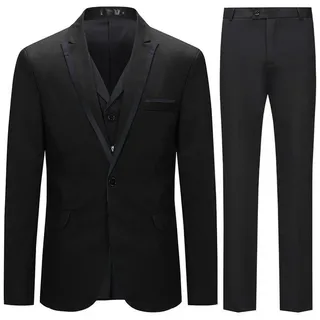 Allthemen Anzug (3 tlg) Slim Fit Elegante Anzüge mit Spitzen Revers schwarz 56