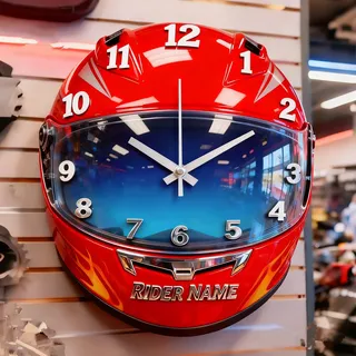 Certykllp Personalisierte Bikerhelm-Wanduhr, individuelle Rennhelmuhr, Wanddekoration, Uhren für Rennfahrer, Biker, Motorrad-Enthusiasten, -5